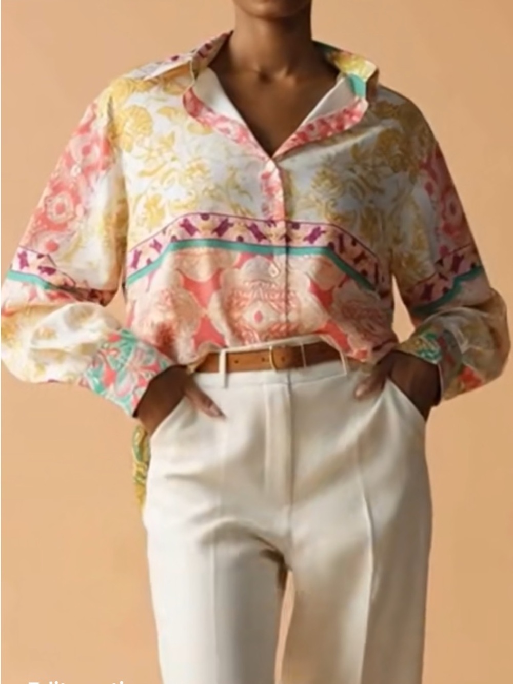 Cupcakes and Cashmere Multi Print Button Up Long Sleeve Top Sz M